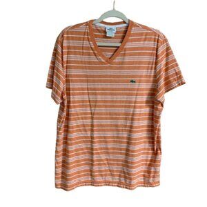 Lacoste Orange White Striped V-Neck Men's Size 6 Short Sleeve Cotton T-Shirt EUC